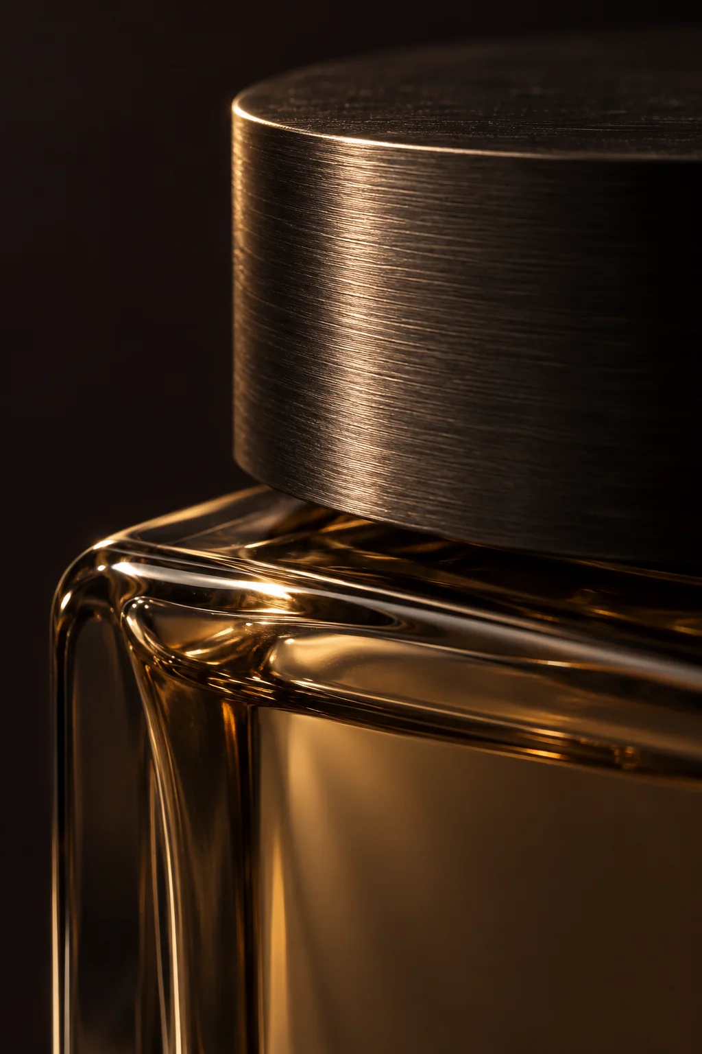 Detail of brushed metal, bevelled smoked glass, and amber light